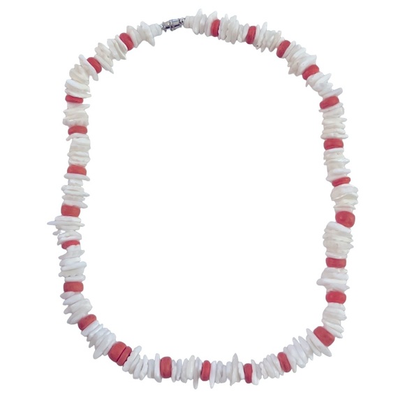Puka Shell White and Orange Beaded Choker Necklace - Picture 1 of 5